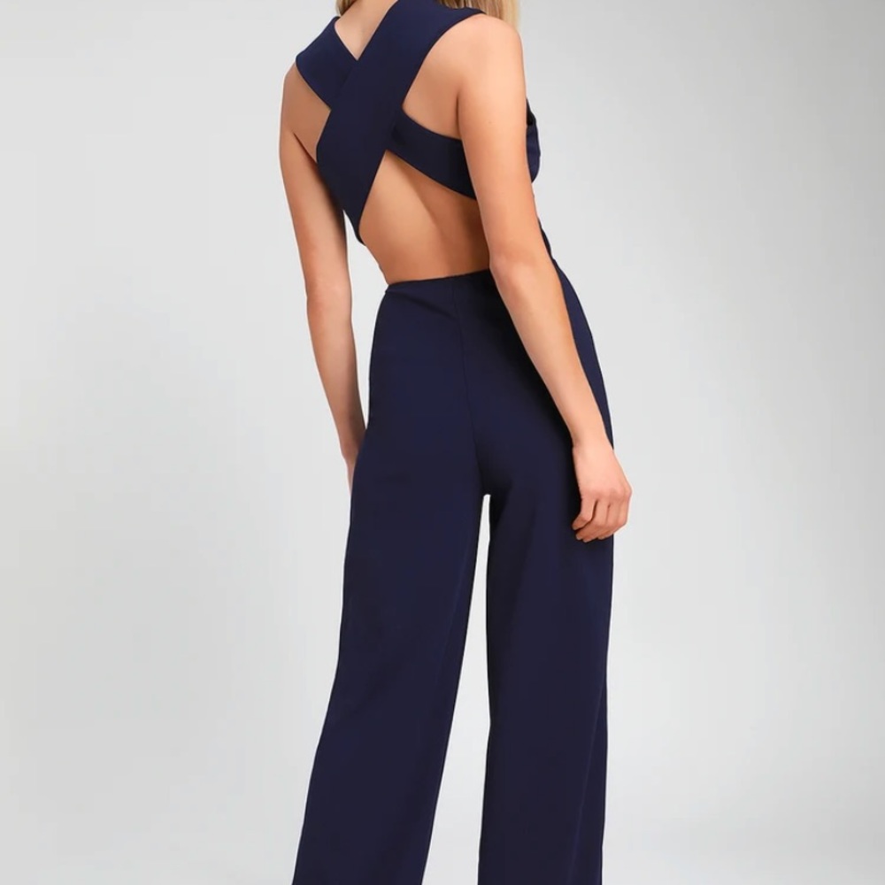 Lulu’s Navy Blue Backless Jumpsuit